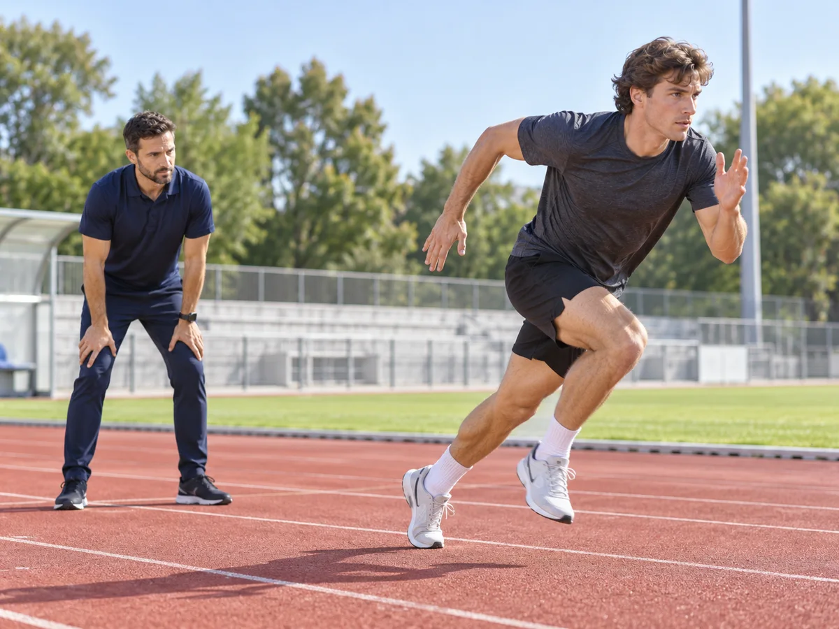 Reprise progressive du sprint sur piste d’athlétisme après une lésion des ischio-jambiers sous supervision du kinésithérapeute