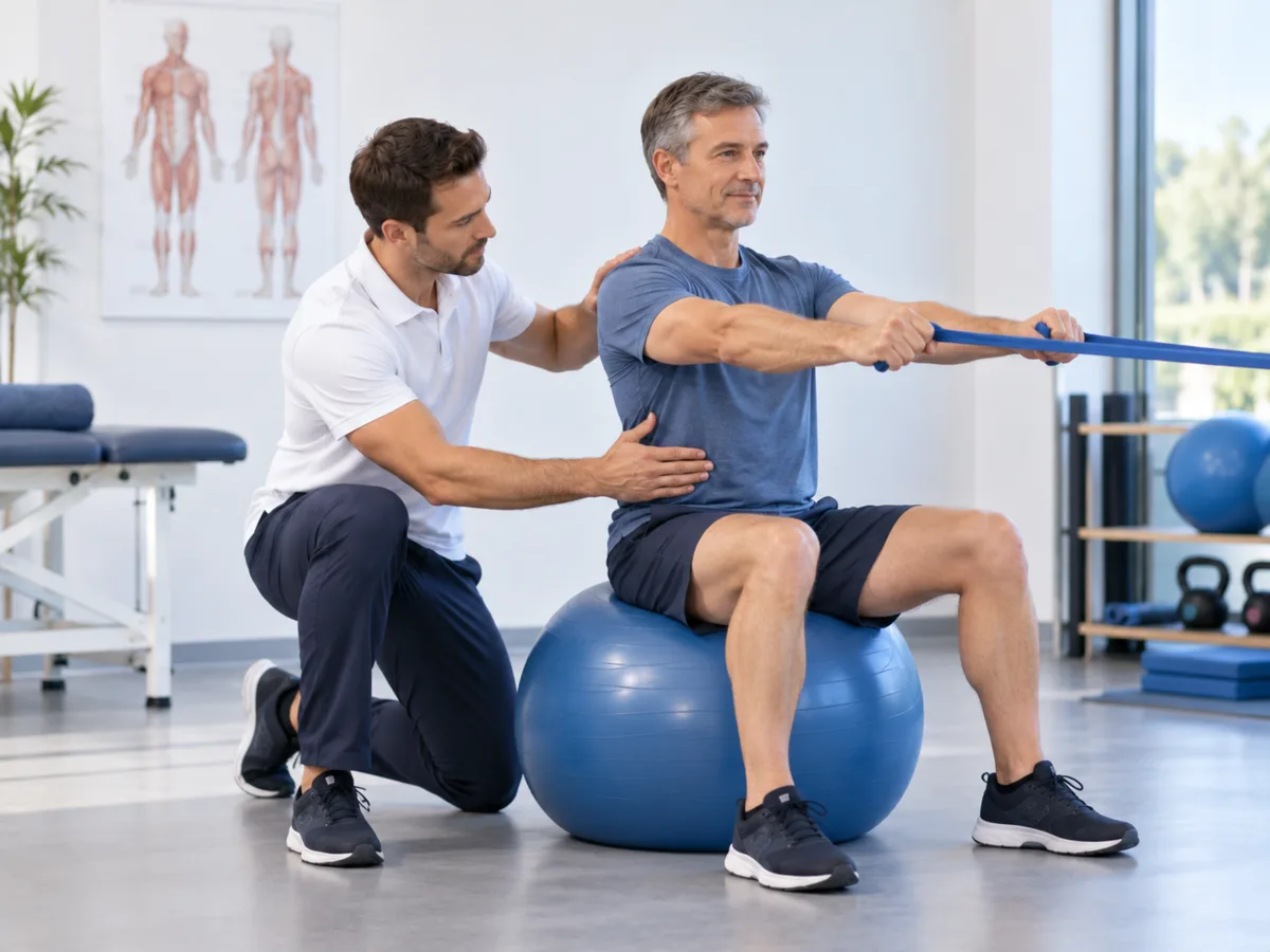 Exercice de kinésithérapie classique avec un patient adulte