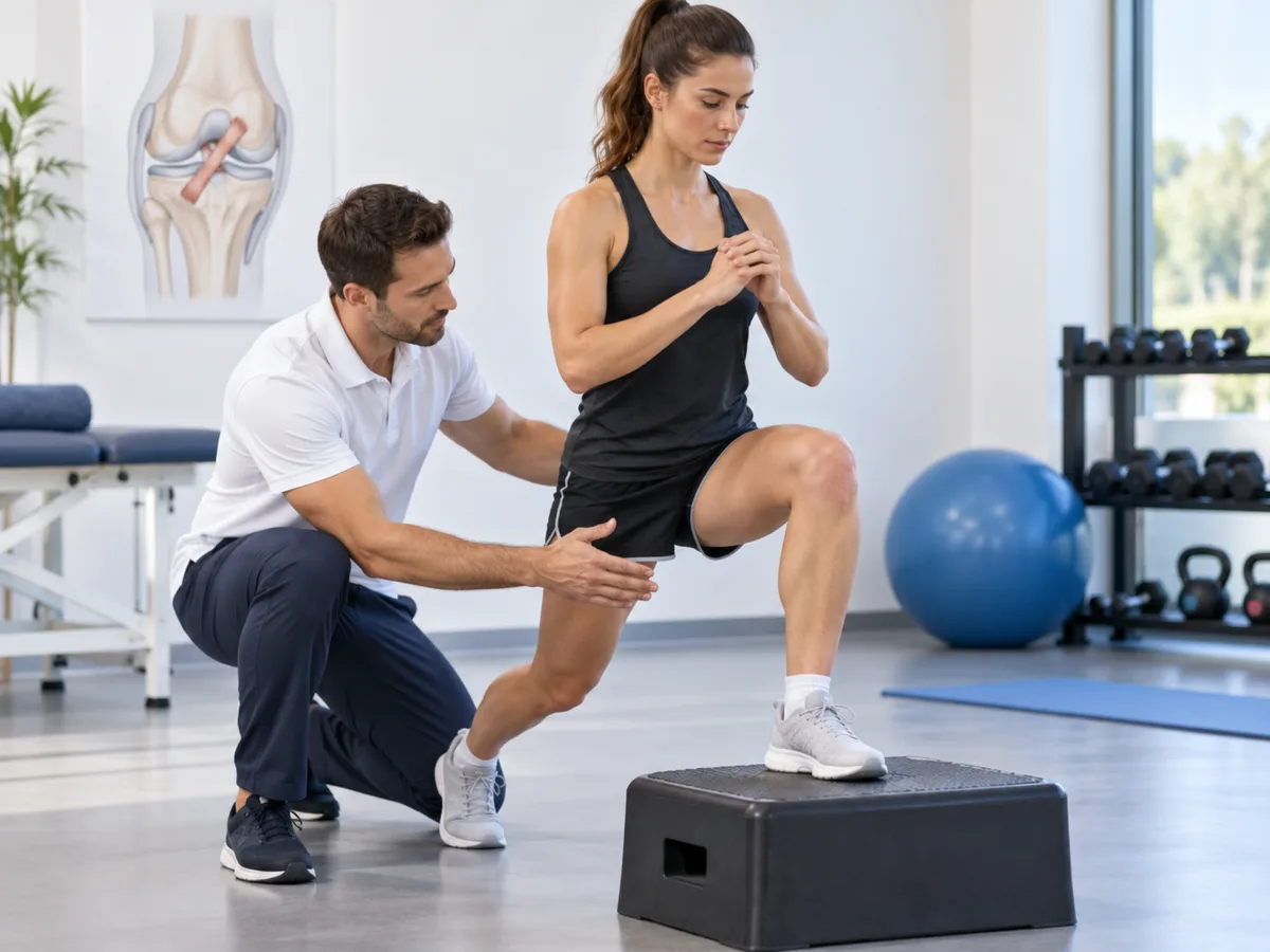 Rééducation du ligament croisé antérieur avec exercice guidé sur step